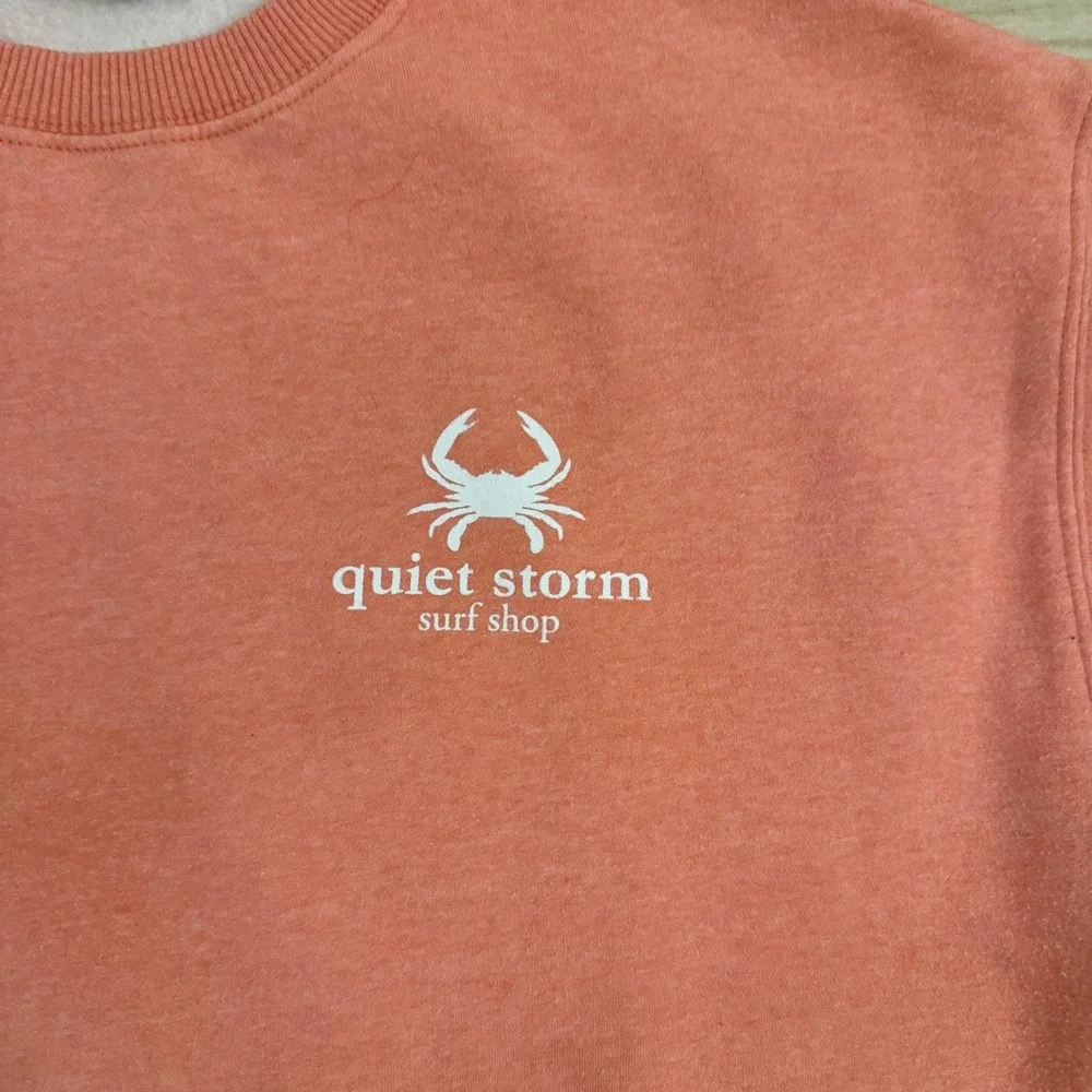 Quiet Storm Surf Shop Coral Pink Gingham Crab Graphic Crewneck Sweatshirt Medium - Picture 4 of 7